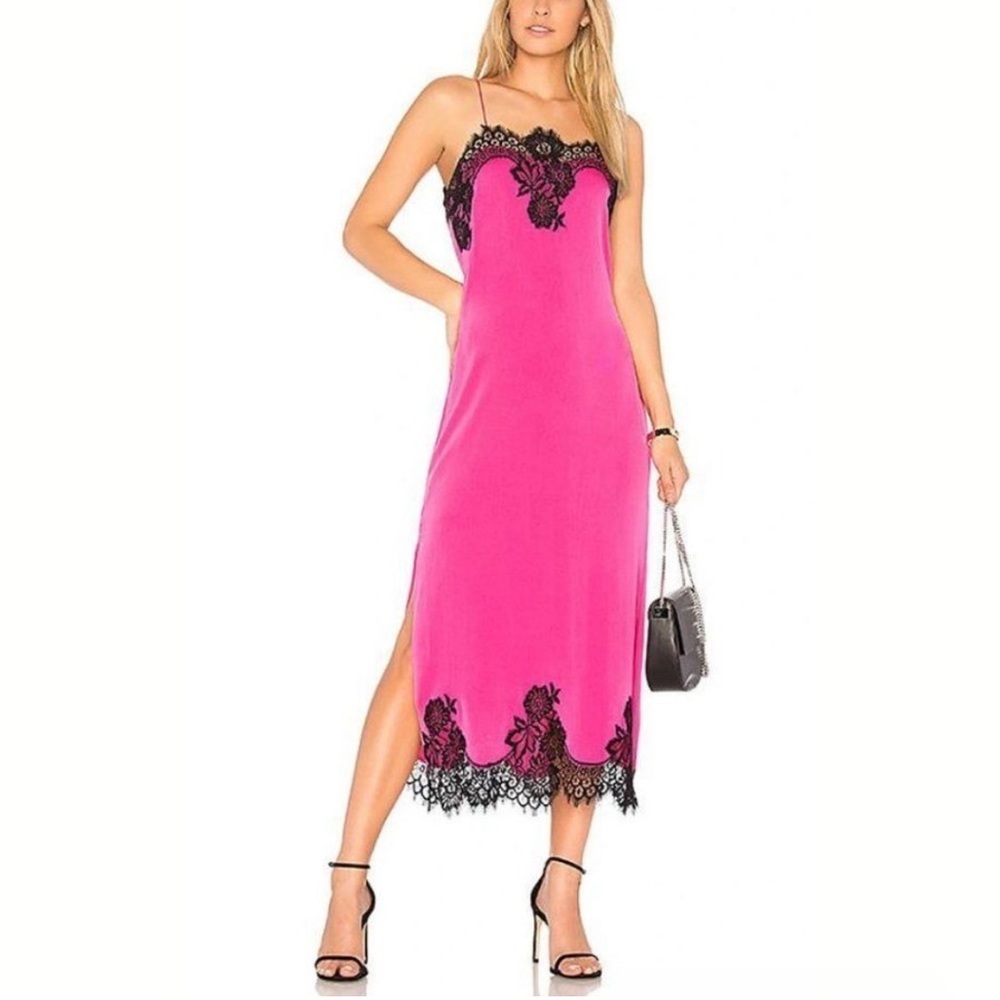 Silk Luna Sleeveless Side-Slit Cocktail Slip Dress w/ Lace, Alice + Olivia Dress